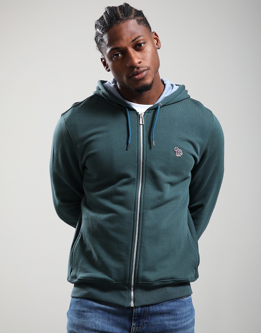 Paul Smith Zip Front Zebra Hoodie 37C Petrol Green
