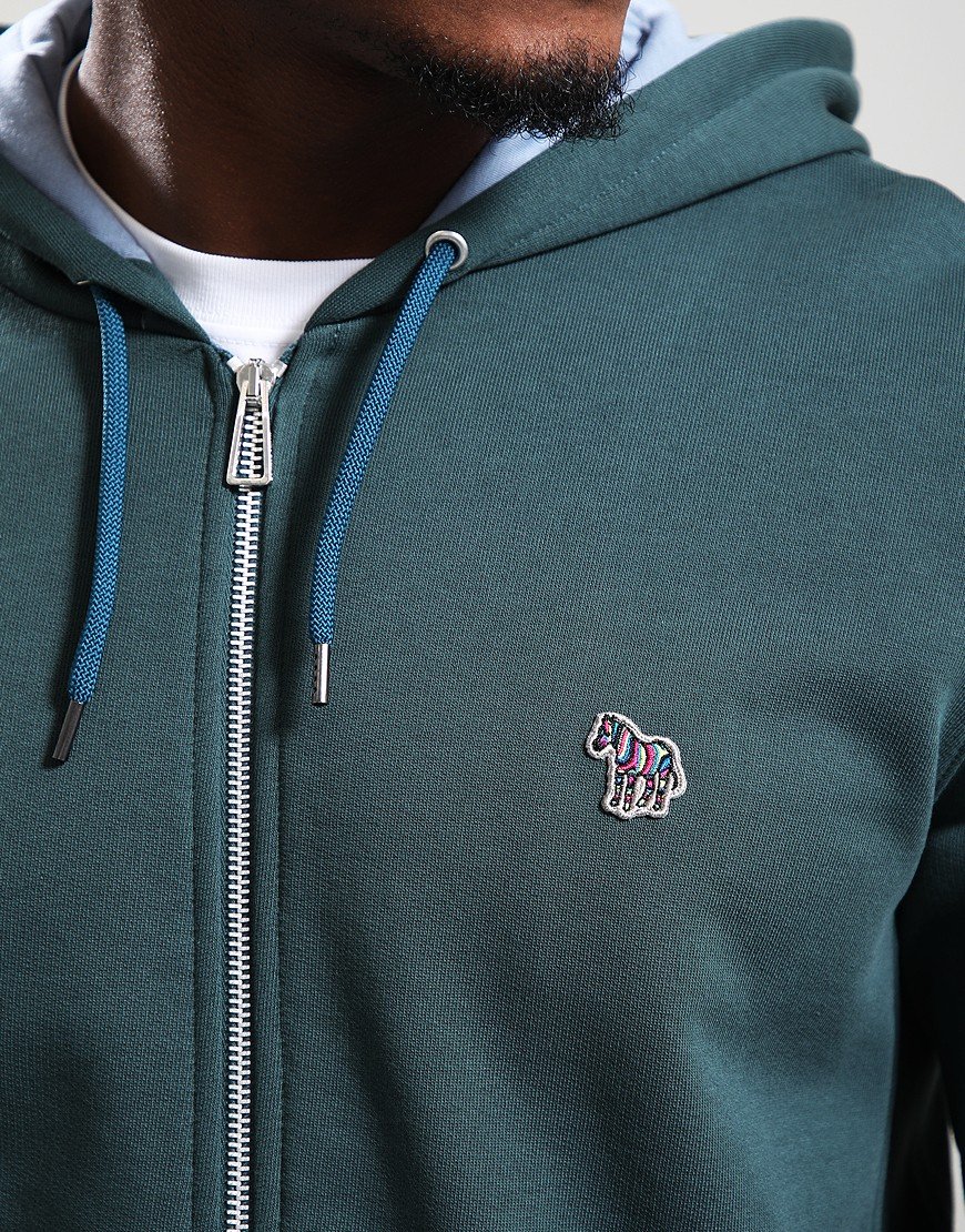 Paul Smith Zip Front Zebra Hoodie 37C Petrol Green