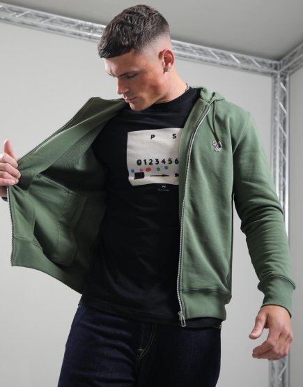 Paul Smith Zip Front Zebra Logo Hoodie Green 35D