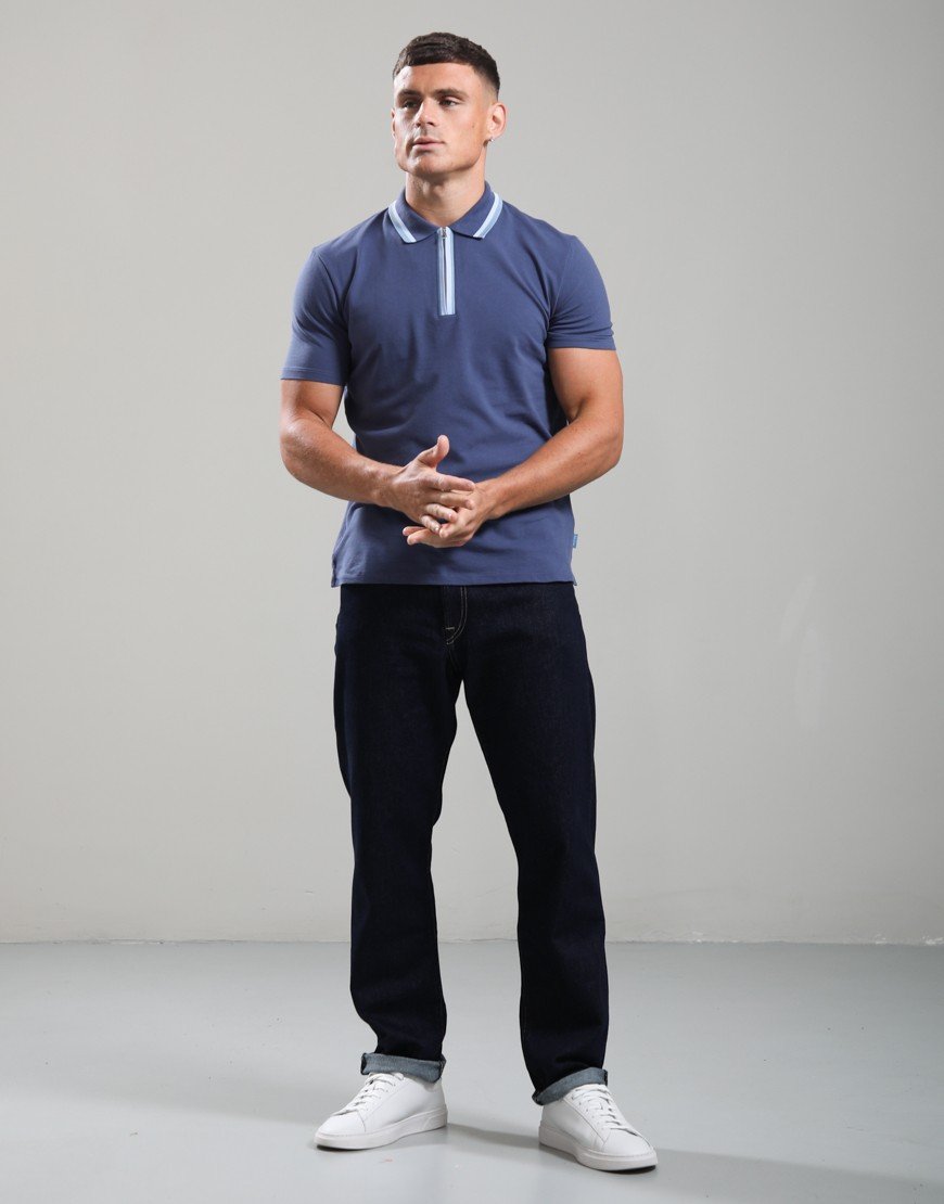 Paul Smith Regular Fit Zip Polo Shirt Blue