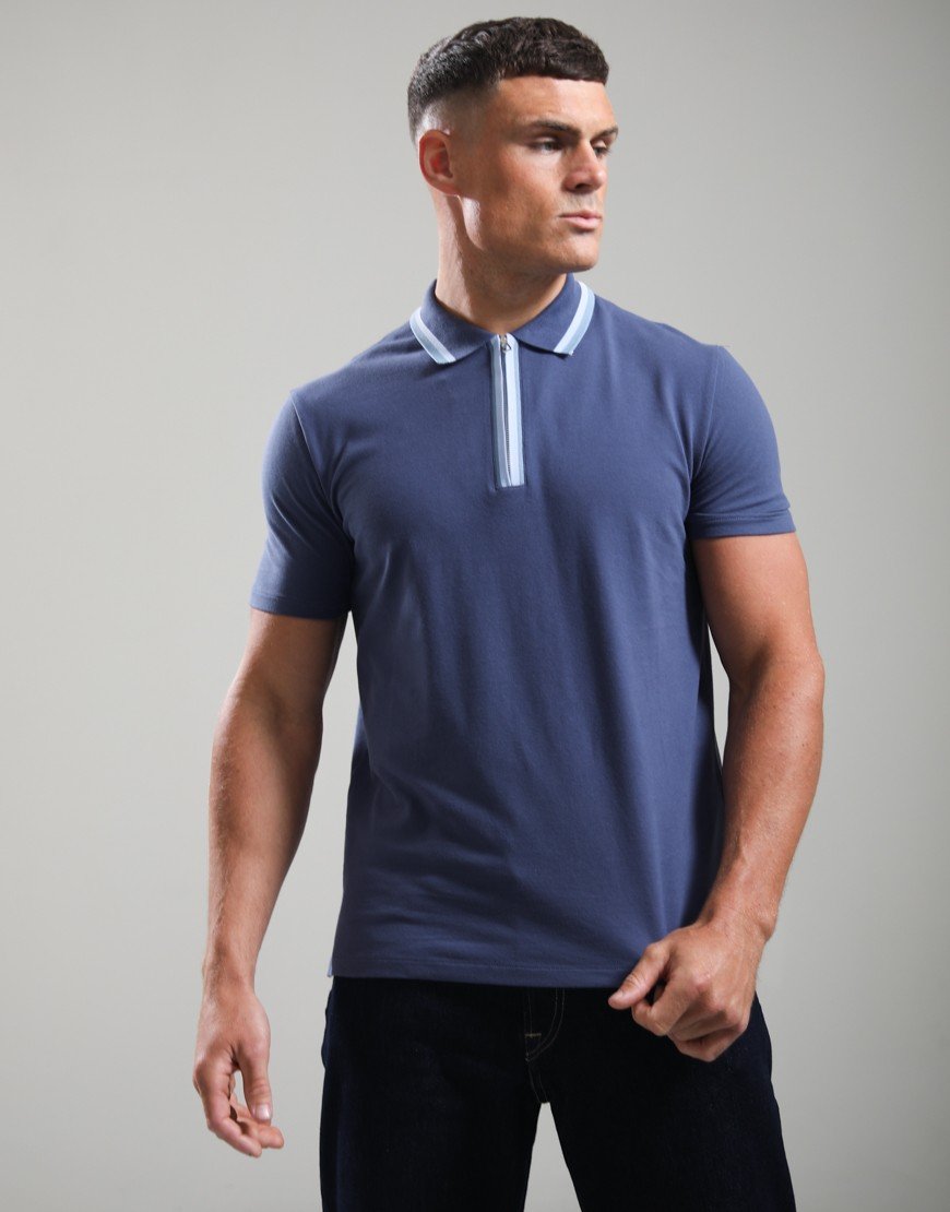 Paul Smith Regular Fit Zip Polo Shirt Blue