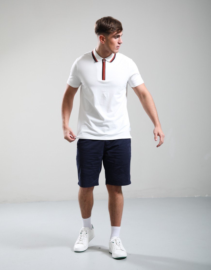 Paul Smith Contrast Tipping Zip Polo Shirt White