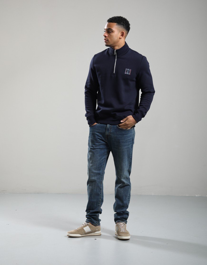 Paul Smith Stitch Stripe Zip Funnel Neck Sweat Navy