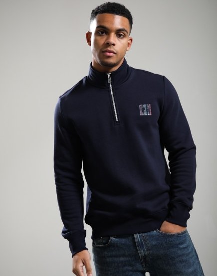 Paul Smith Stitch Stripe Zip Funnel Neck Sweat Navy