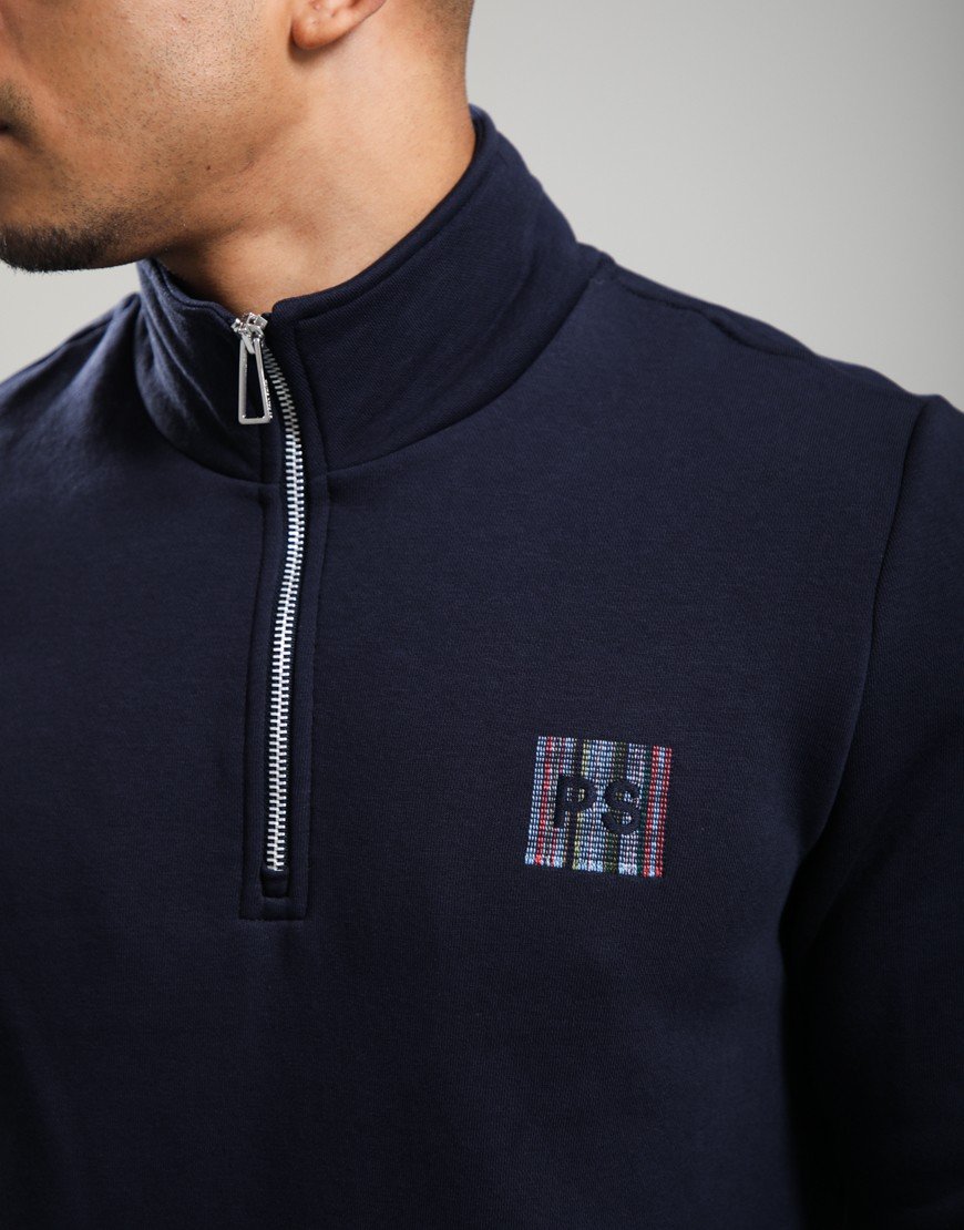 Paul Smith Stitch Stripe Zip Funnel Neck Sweat Navy