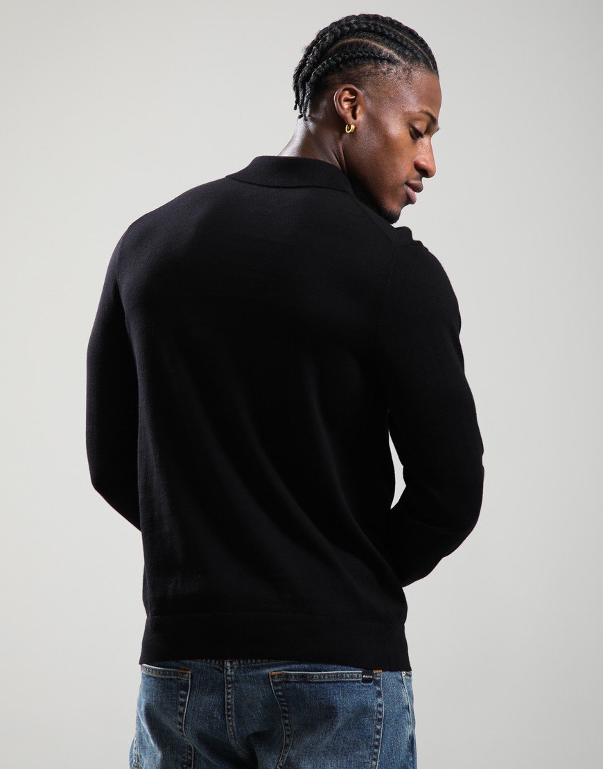 Paul Smith Sports Stripe Zip Neck Long Sleeve Polo Shirt Black