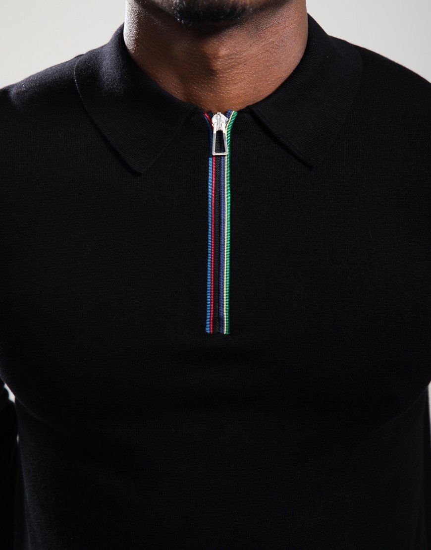 Paul Smith Sports Stripe Zip Neck Long Sleeve Polo Shirt Black