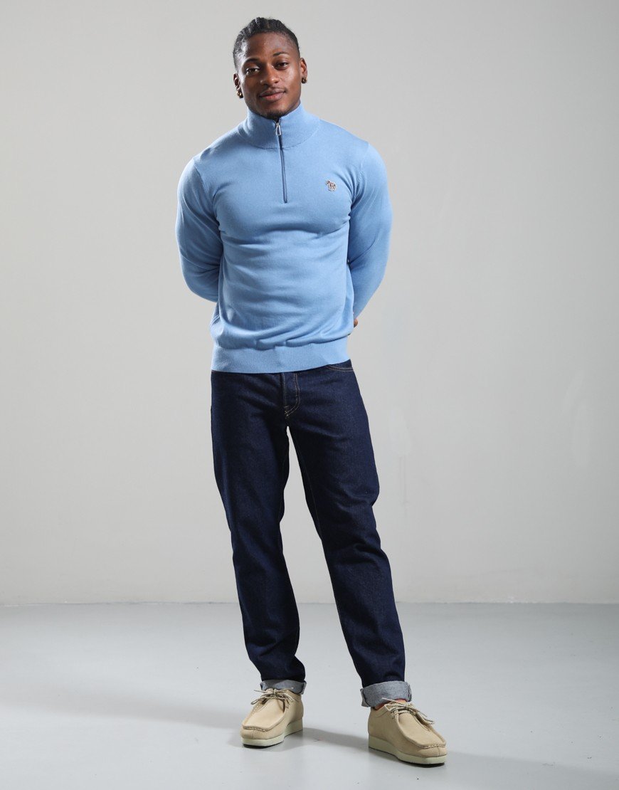Paul Smith Zebra Logo Half Zip Knit Light Blue