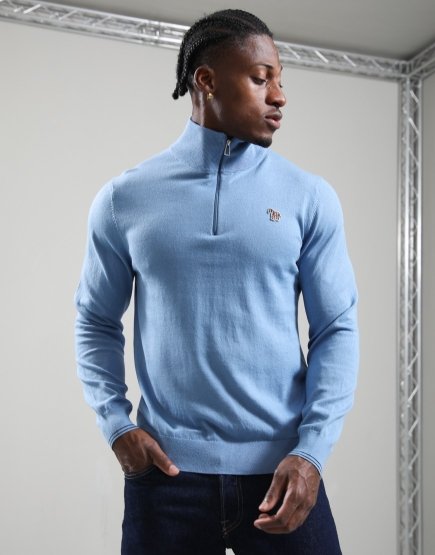 Paul Smith Zebra Logo Half Zip Knit Light Blue