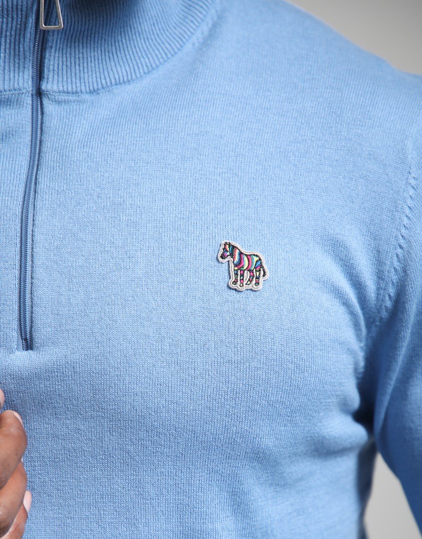 Paul Smith Zebra Logo Half Zip Knit Light Blue