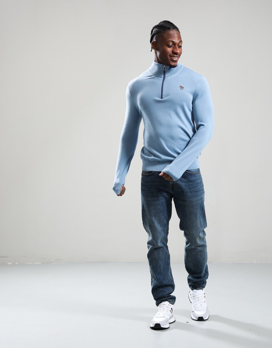 Paul Smith Organic Cotton Half Zip Zebra Logo Sweat 41A Pale Blue