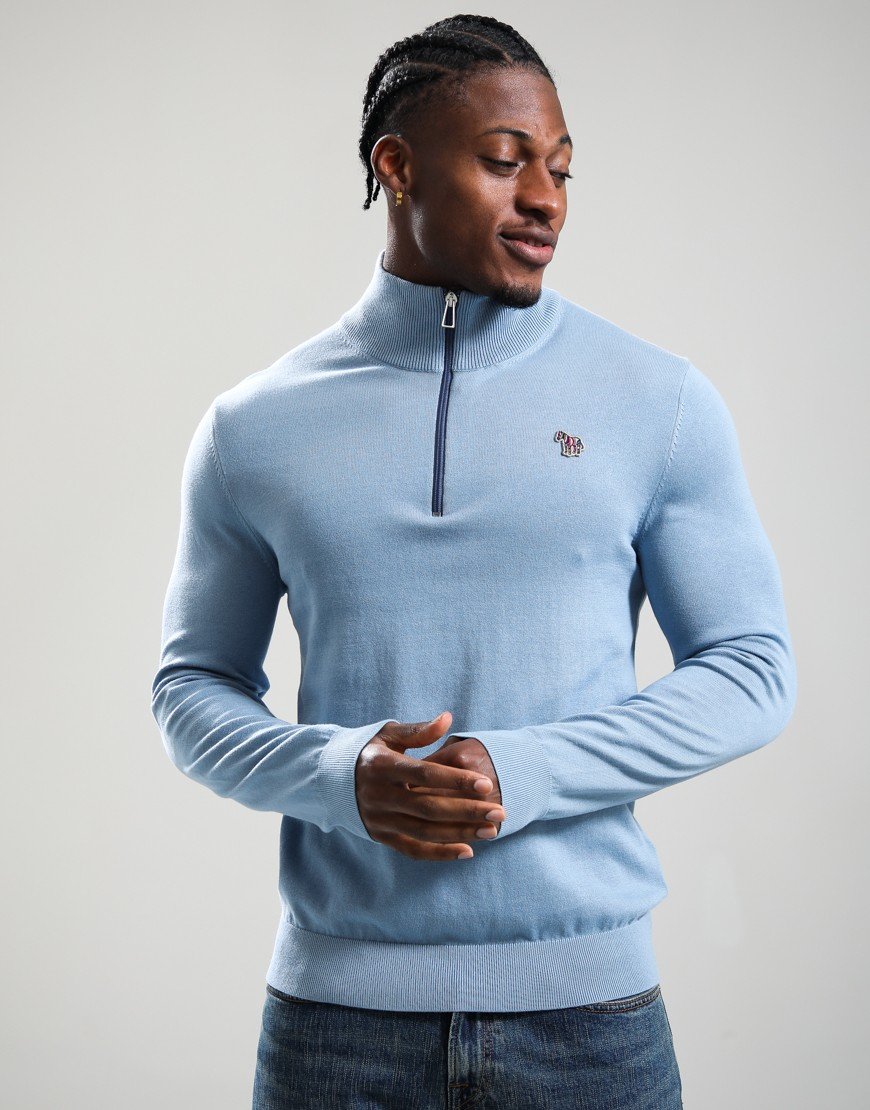 Paul Smith Organic Cotton Half Zip Zebra Logo Sweat 41A Pale Blue