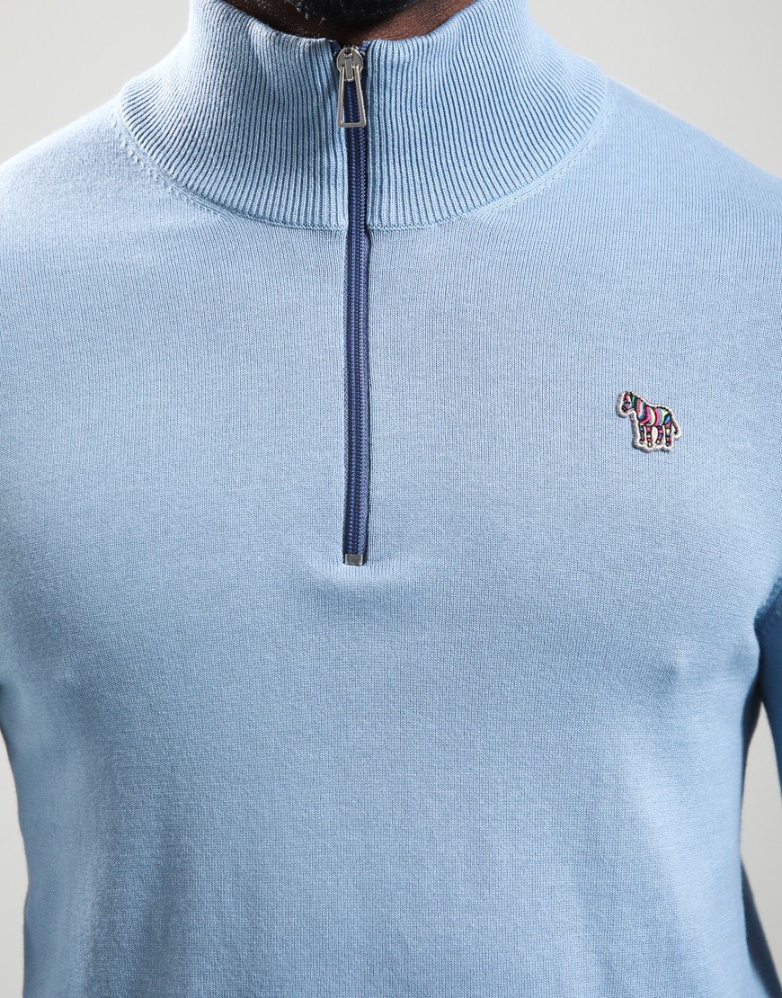 Paul Smith Organic Cotton Half Zip Zebra Logo Sweat 41A Pale Blue