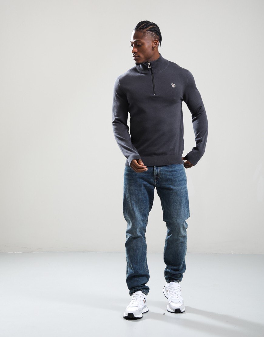 Paul Smith Organic Cotton Half Zip Zebra Logo Sweat 76 Slate