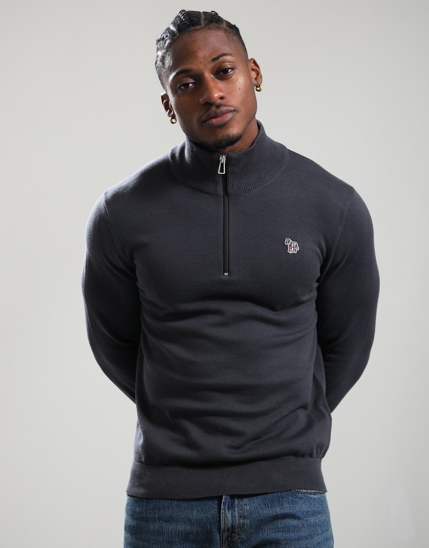 Paul Smith Organic Cotton Half Zip Zebra Logo Sweat 76 Slate