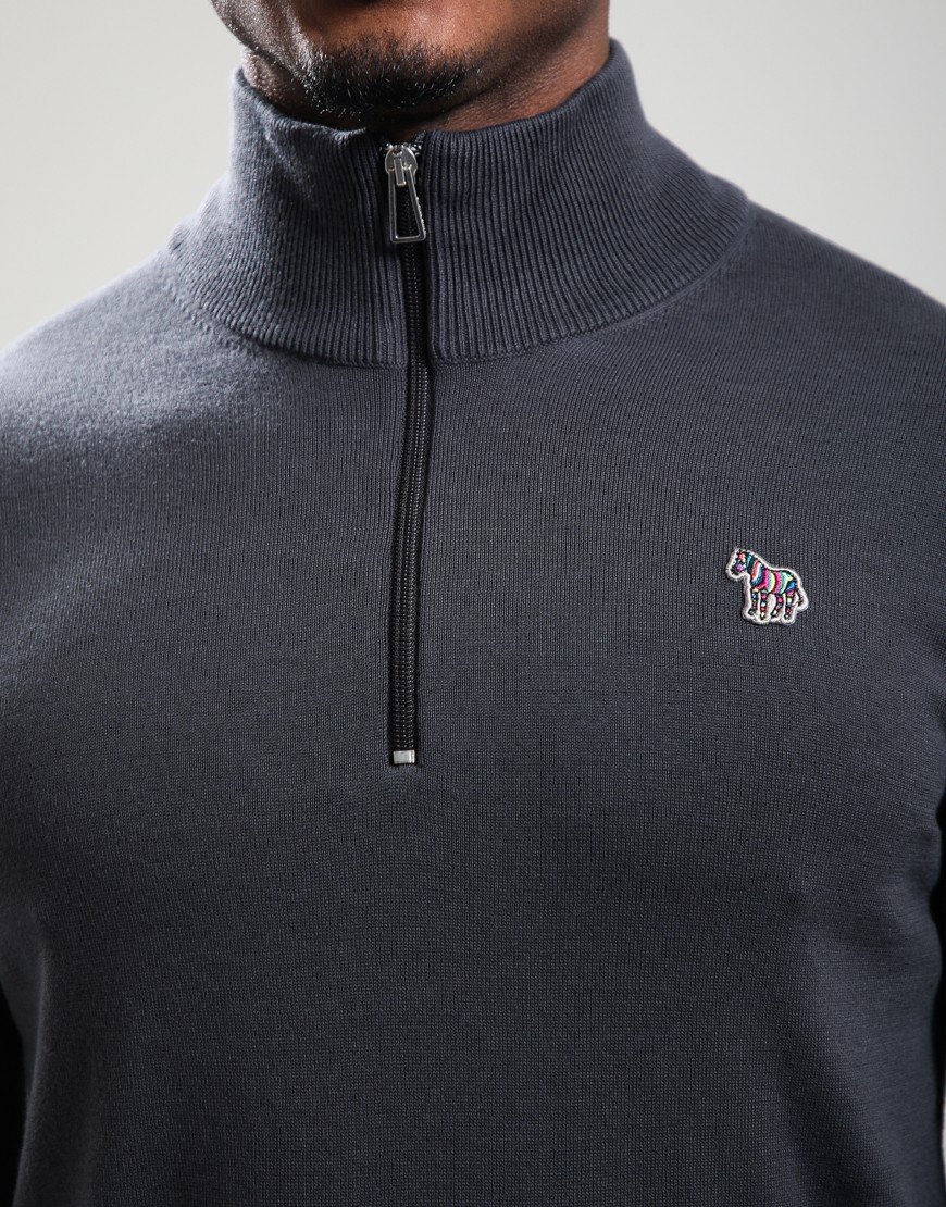 Paul Smith Organic Cotton Half Zip Zebra Logo Sweat 76 Slate