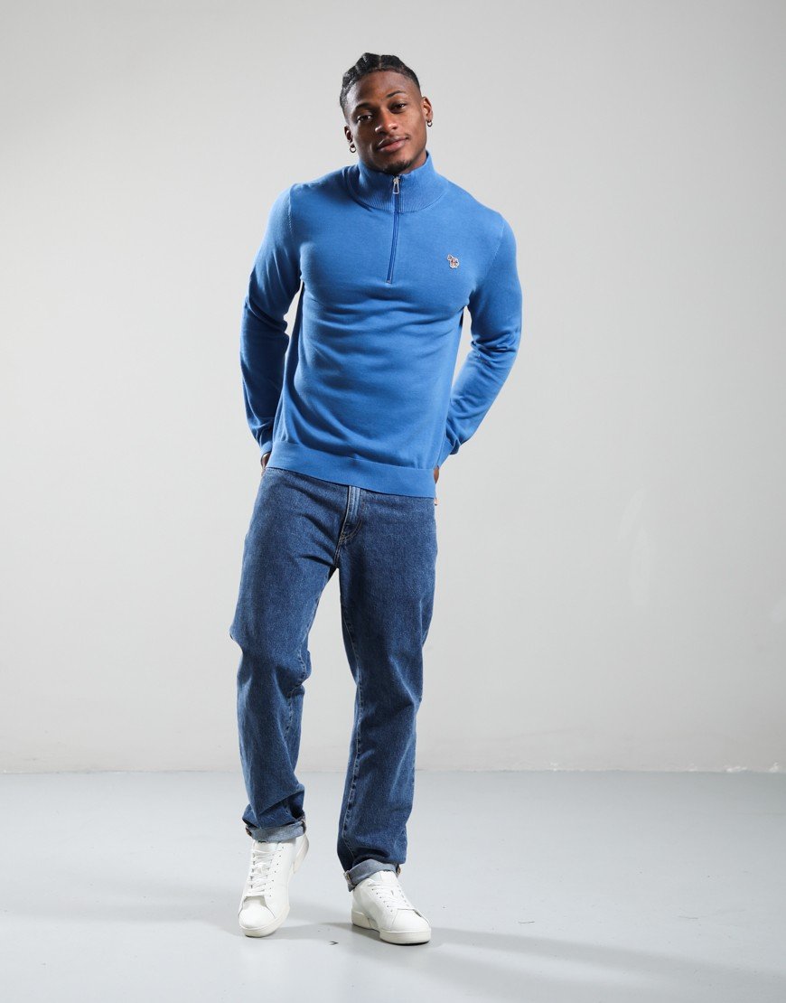 Paul Smith Zip Neck Zebra Badge Sweater Cobalt Blue