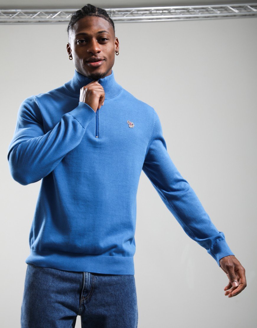 Paul Smith Zip Neck Zebra Badge Sweater Cobalt Blue