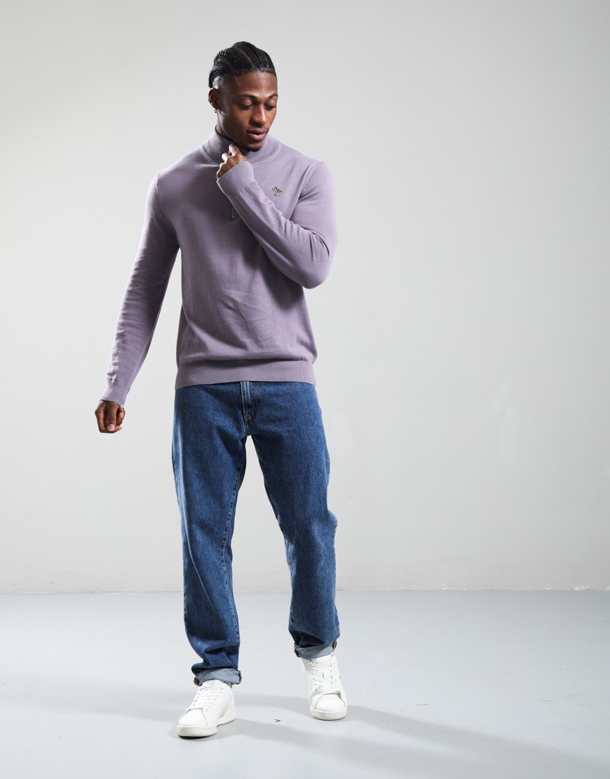 Paul Smith Zip Neck Zebra Badge Sweater Light Purple
