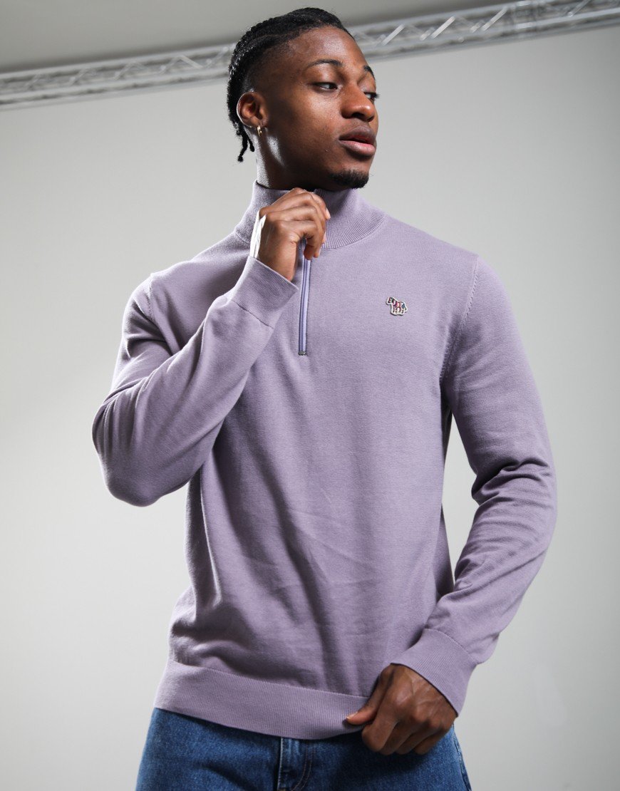 Paul Smith Zip Neck Zebra Badge Sweater Light Purple