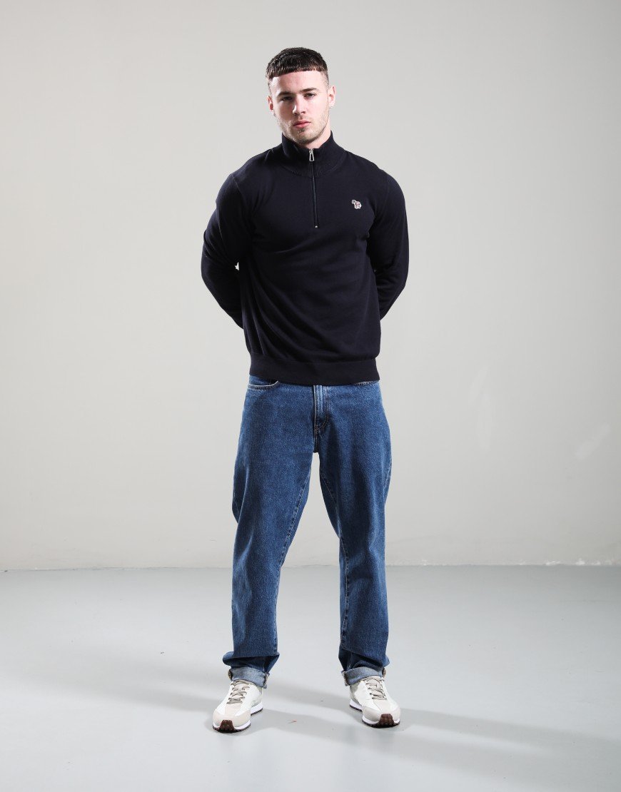 Paul Smith Organic Cotton Half Zip Zebra Logo Sweat Very Dark Navy