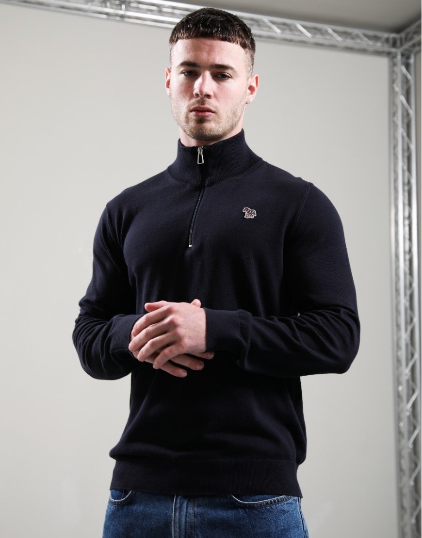 Paul Smith Organic Cotton Half Zip Zebra Logo Sweat Very Dark Navy