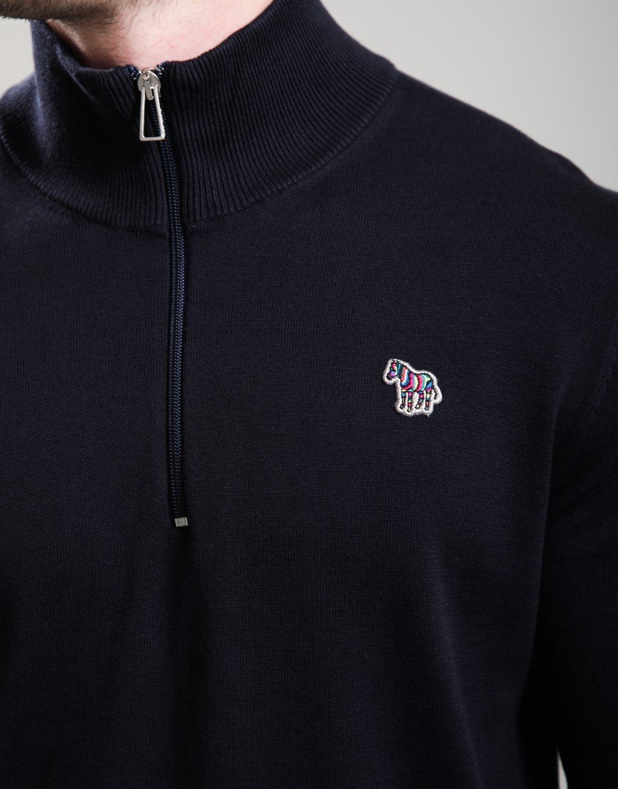 Paul Smith Organic Cotton Half Zip Zebra Logo Sweat Very Dark Navy