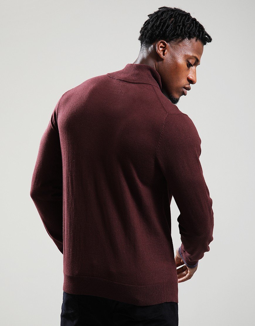 Paul Smith Sweater Zip Neck Zebra Badge Knit 29 Very Dark Red