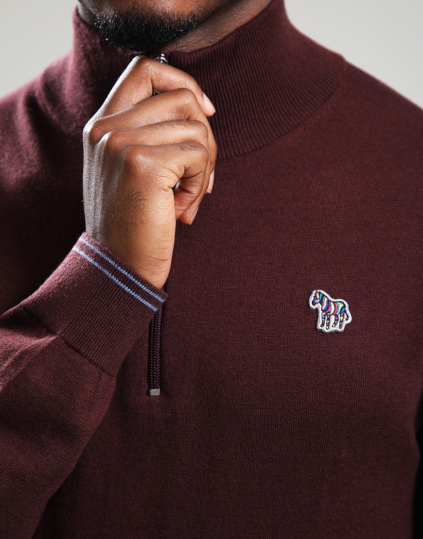 Paul Smith Sweater Zip Neck Zebra Badge Knit 29 Very Dark Red