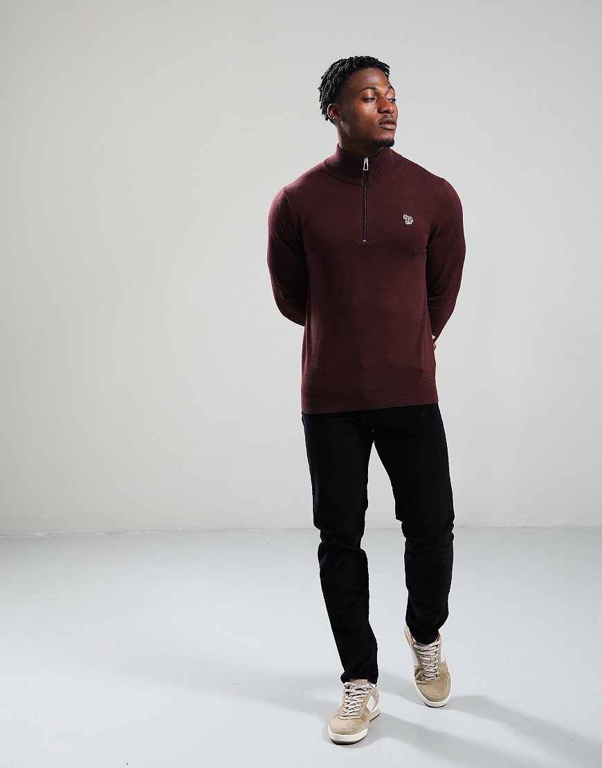Paul Smith Sweater Zip Neck Zebra Badge Knit 29 Very Dark Red