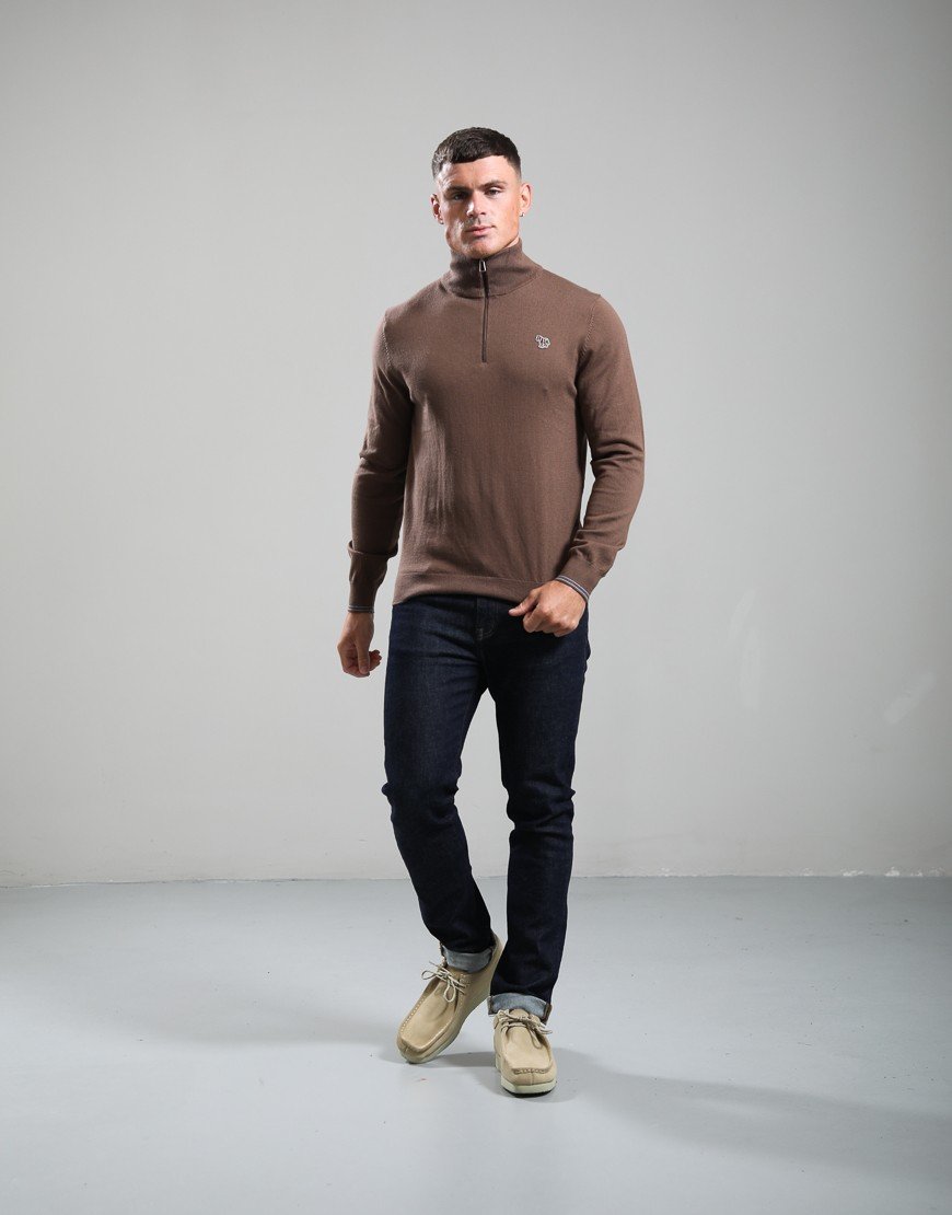 Paul Smith Zebra Logo Quarter Zip Neck Knit Mud
