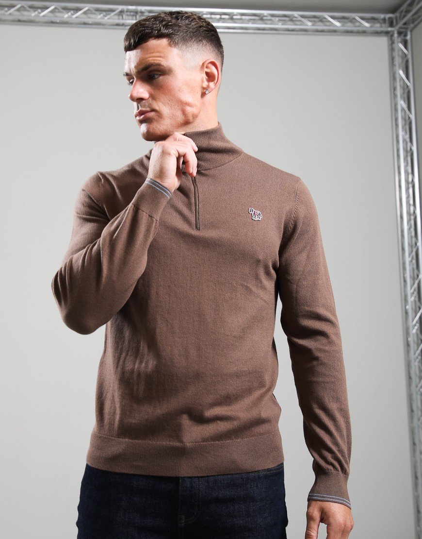 Paul Smith Zebra Logo Quarter Zip Neck Knit Mud