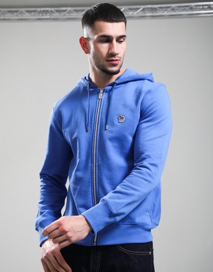 Paul Smith Zip Front Zebra Logo Hoodie Blue