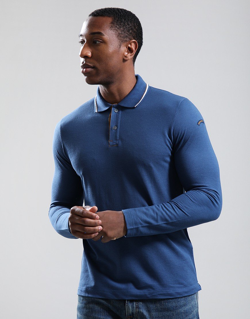 Paul & Shark Long Sleeve Soft Pique Polo Shirt Blue