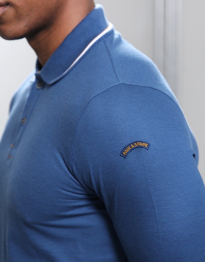 Paul & Shark Long Sleeve Soft Pique Polo Shirt Blue