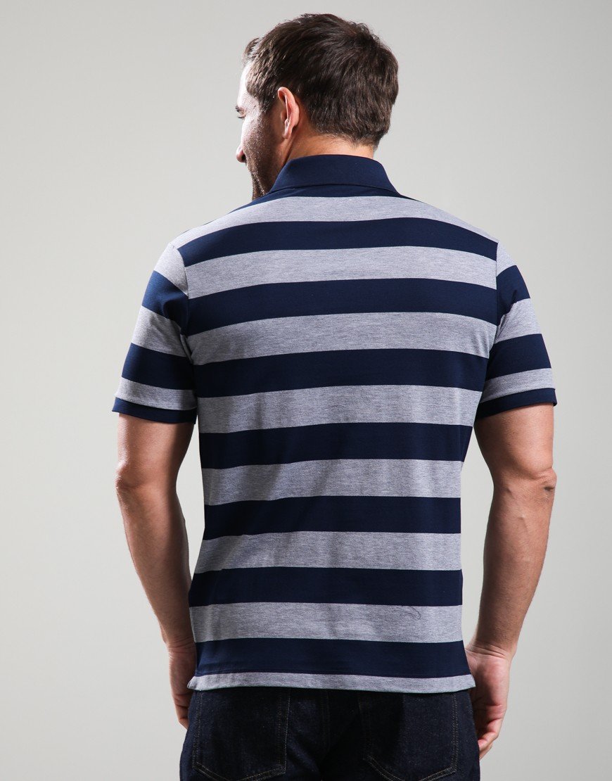 Paul & Shark Double Cotton Stripe Piquè Polo Shirt Grey Navy