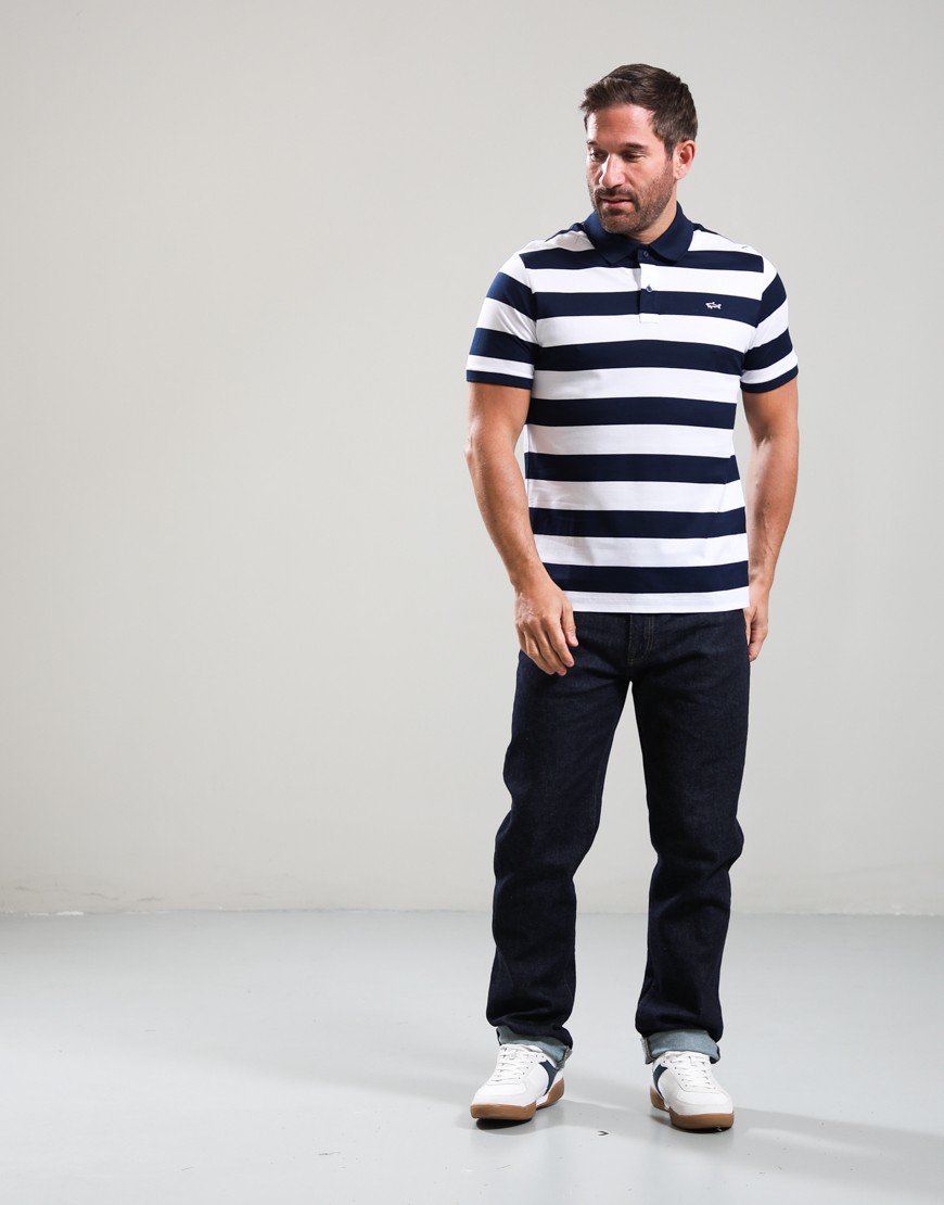 Paul & Shark Double Cotton Stripe Piquè Polo Shirt Navy White