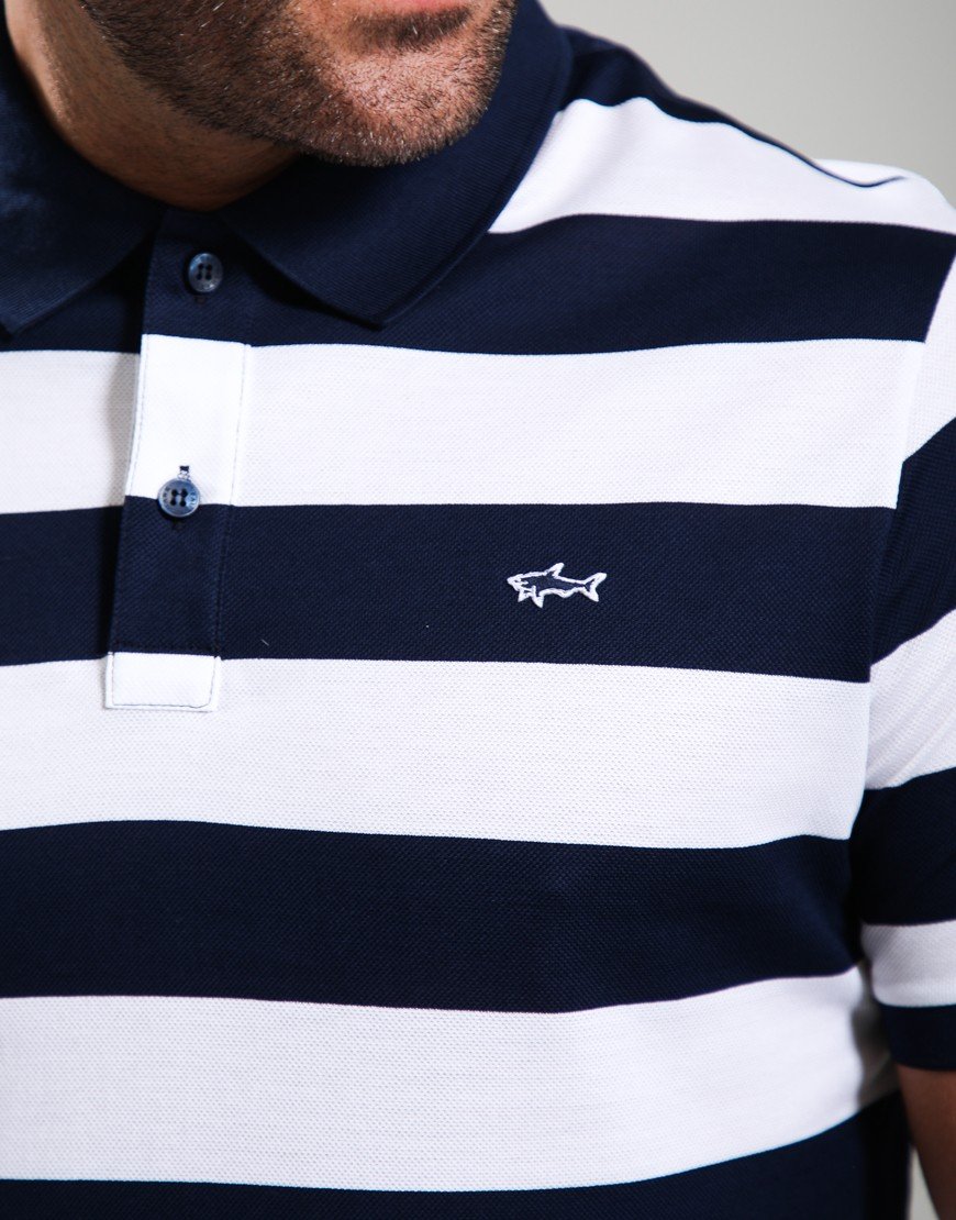 Paul & Shark Double Cotton Stripe Piquè Polo Shirt Navy White