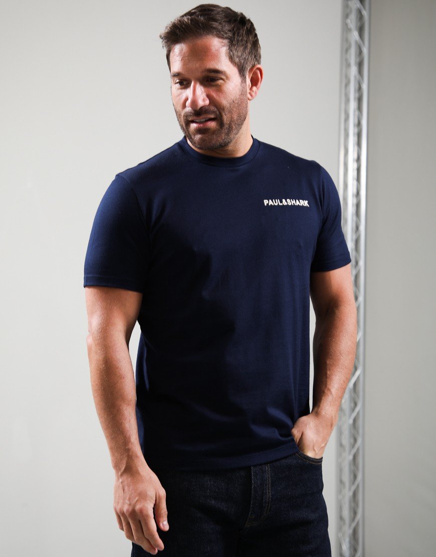 Paul & Shark Heavy Jersey Cotton Front and Back Print T-Shirt Navy