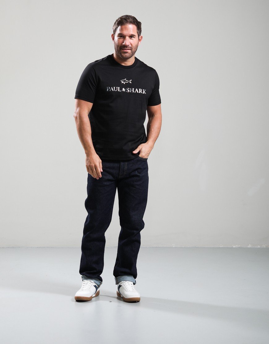 Paul & Shark Lightweight Cotton Jersey Printed Large Logo T-Shirt Black