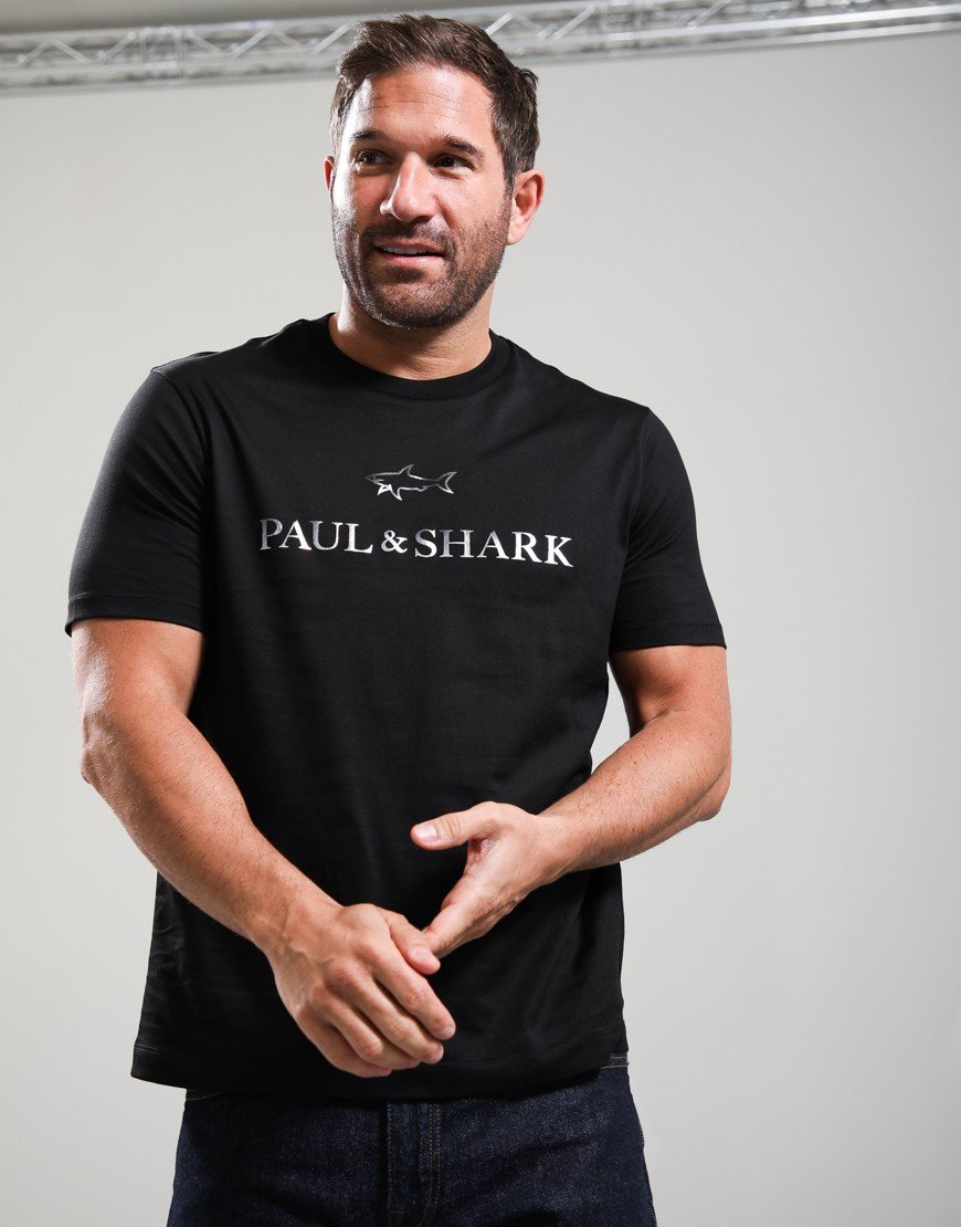 Paul & Shark Lightweight Cotton Jersey Printed Large Logo T-Shirt Black