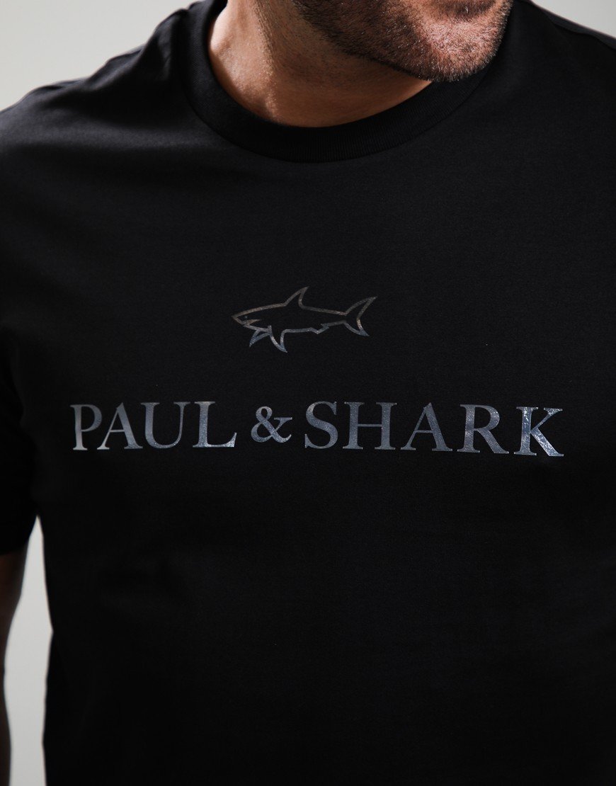 Paul & Shark Lightweight Cotton Jersey Printed Large Logo T-Shirt Black