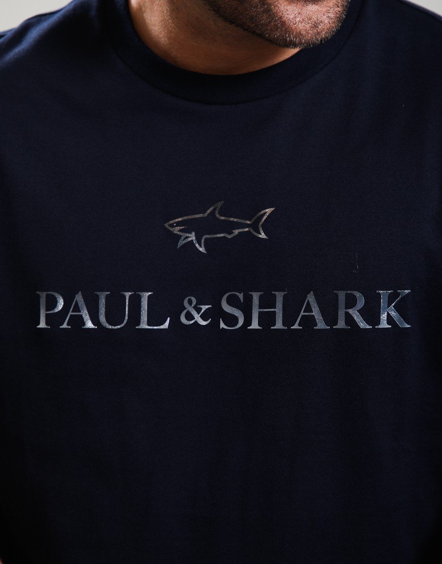 Paul & Shark Lightweight Cotton Jersey Printed Large Logo T-Shirt Navy