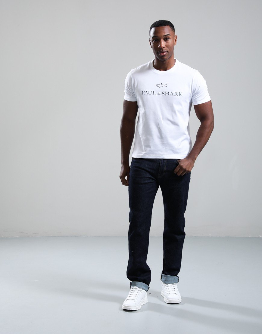Paul & Shark Lightweight Cotton Jersey Printed Large Logo T-Shirt White