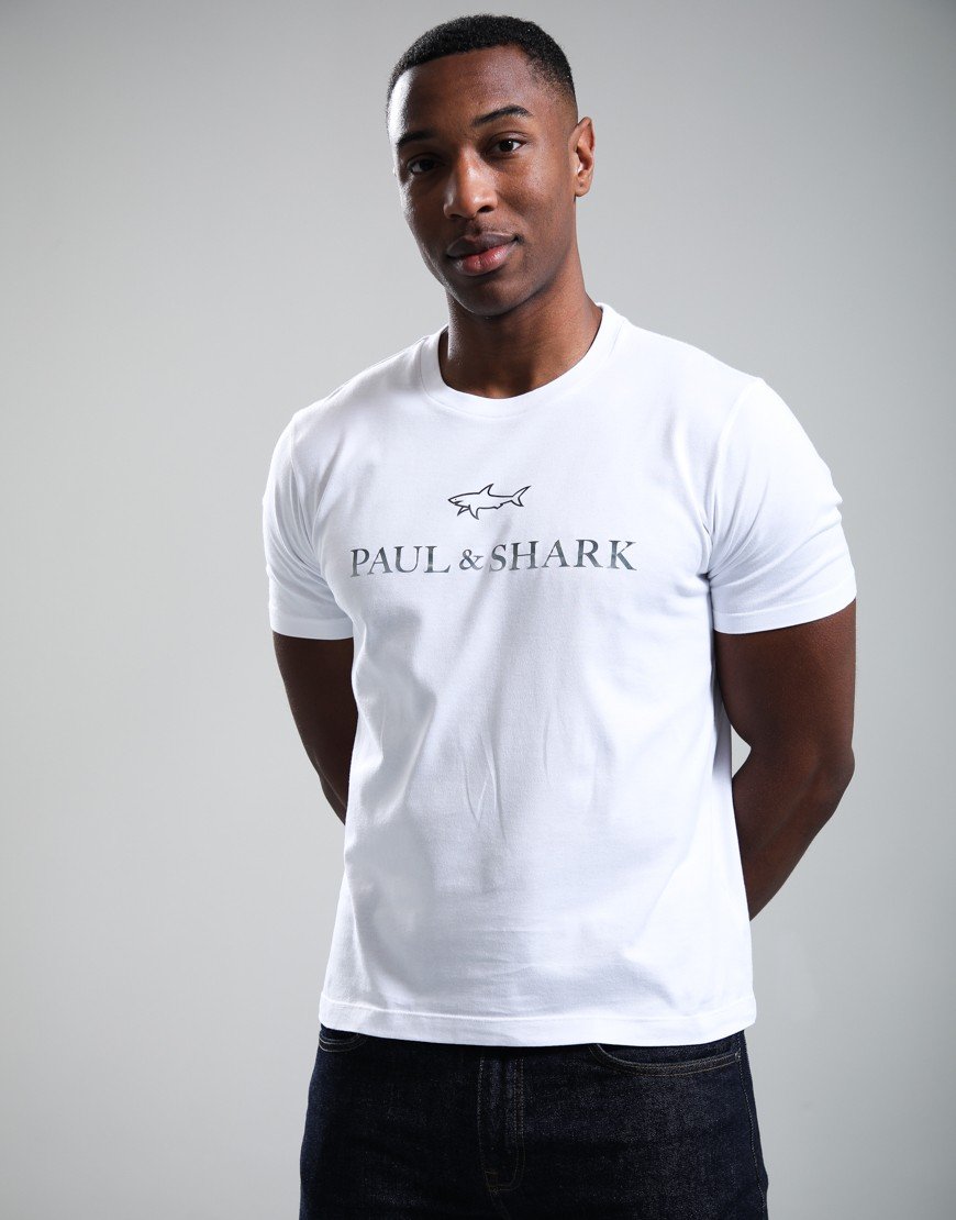 Paul & Shark Lightweight Cotton Jersey Printed Large Logo T-Shirt White