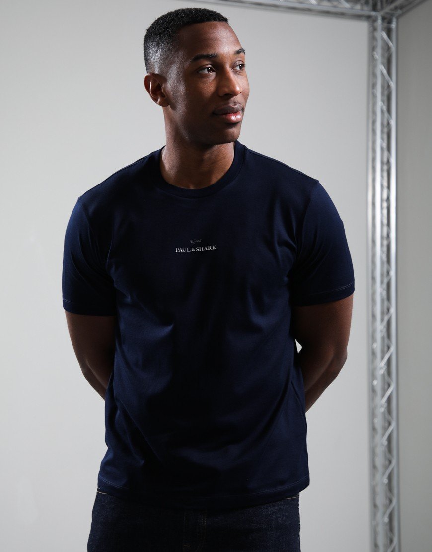 Paul & Shark Lightweight Cotton Jersey Printed Small Centre Logo T-Shirt Black