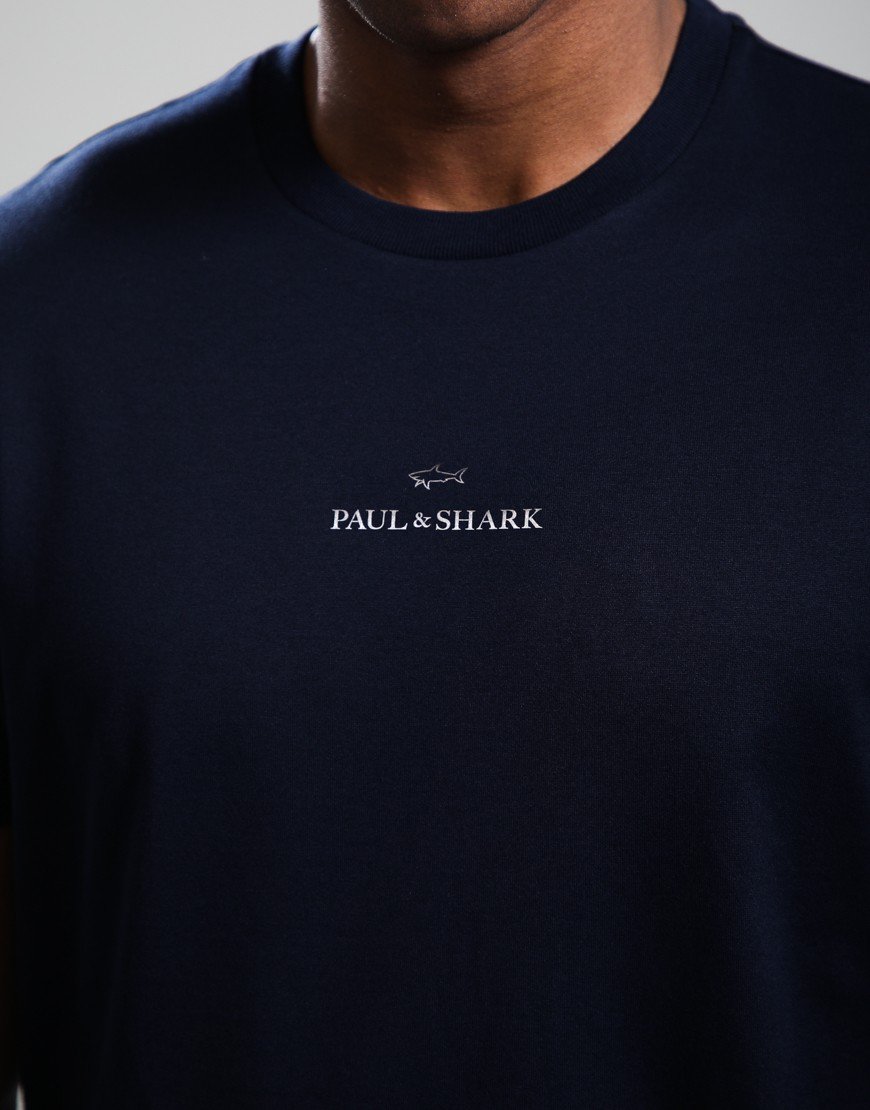 Paul & Shark Lightweight Cotton Jersey Printed Small Centre Logo T-Shirt Black