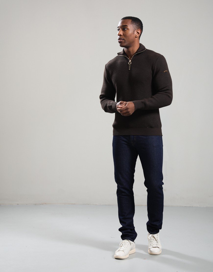 Paul & Shark Shark Tag Tech Wool Half Zip Brown