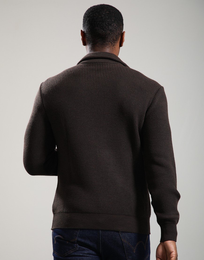 Paul & Shark Shark Tag Tech Wool Half Zip Brown
