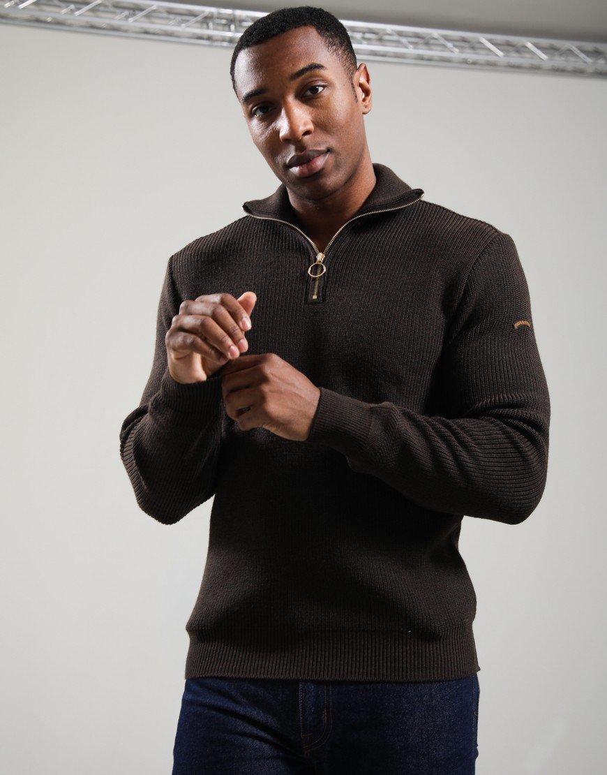 Paul & Shark Shark Tag Tech Wool Half Zip Brown